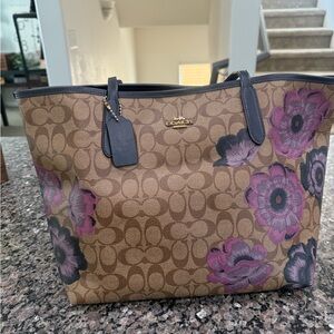 Coach Brown and Purple Floral Tote Bag